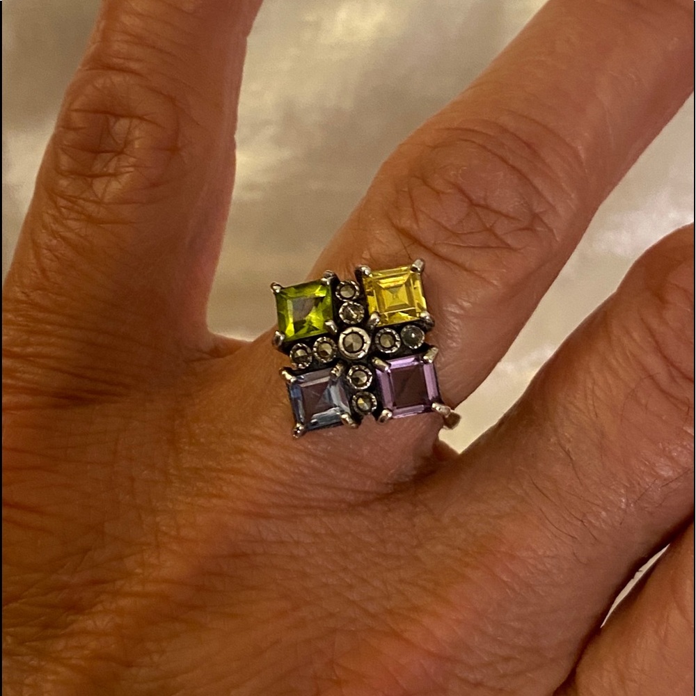 4stone & marcassite sterling 925 ring sz 6